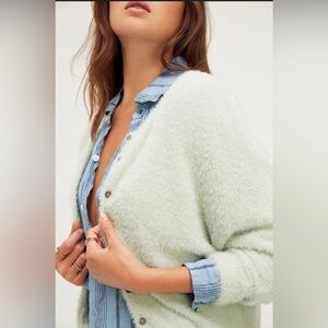 Free People FP One - Allegra Cardi Sweater in Sage - Soft Fuzzy